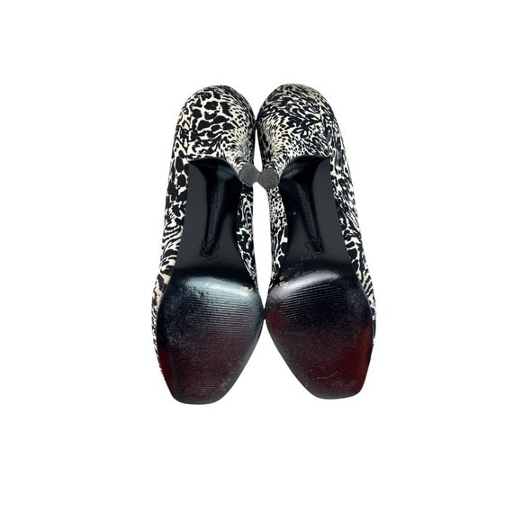 🟣 BCB GENERATION Women's Size 10 Black White Printed Peep Toe Heels - Picture 4 of 8